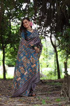 Jyoti Fashion Women's Gajri Red Soft Tussar Silk Peacock Printed Designer Saree with Blouse | Grocsy