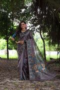 Jyoti Fashion Women's Gajri Red Soft Tussar Silk Peacock Printed Designer Saree with Blouse | Grocsy