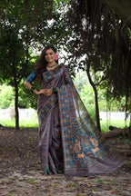 Jyoti Fashion Women's Gajri Red Soft Tussar Silk Peacock Printed Designer Saree with Blouse | Grocsy