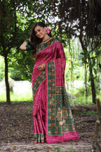 Jyoti Fashion Women's Grey Soft Tussar Silk Peacock Printed Designer Saree with Blouse | Grocsy