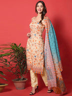 Jyoti Fashion Women's Peach Cotton Digital Printed Festive Wear Designer Straight Suit Set | Grocsy
