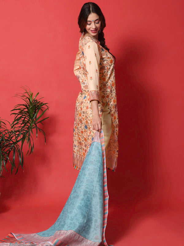 Jyoti Fashion Women's Peach Cotton Digital Printed Festive Wear Designer Straight Suit Set | Grocsy