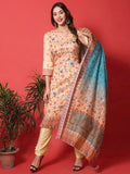 Jyoti Fashion Women's Peach Cotton Digital Printed Festive Wear Designer Straight Suit Set | Grocsy
