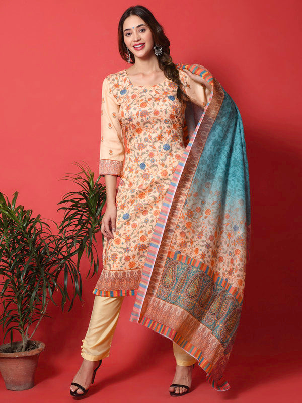 Jyoti Fashion Women's Peach Cotton Digital Printed Festive Wear Designer Straight Suit Set | Grocsy