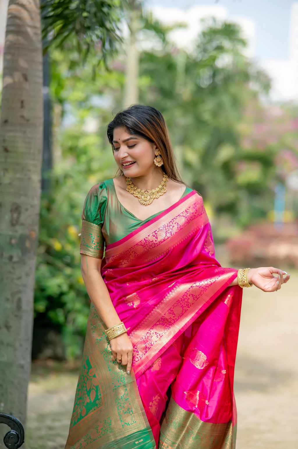 Jyoti Fashion Women's Pink Soft Banarasi Silk Zari Woven Saree with Blouse | Grocsy