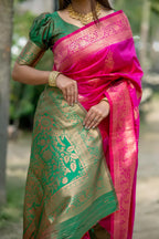 Jyoti Fashion Women's Pink Soft Banarasi Silk Zari Woven Saree with Blouse | Grocsy