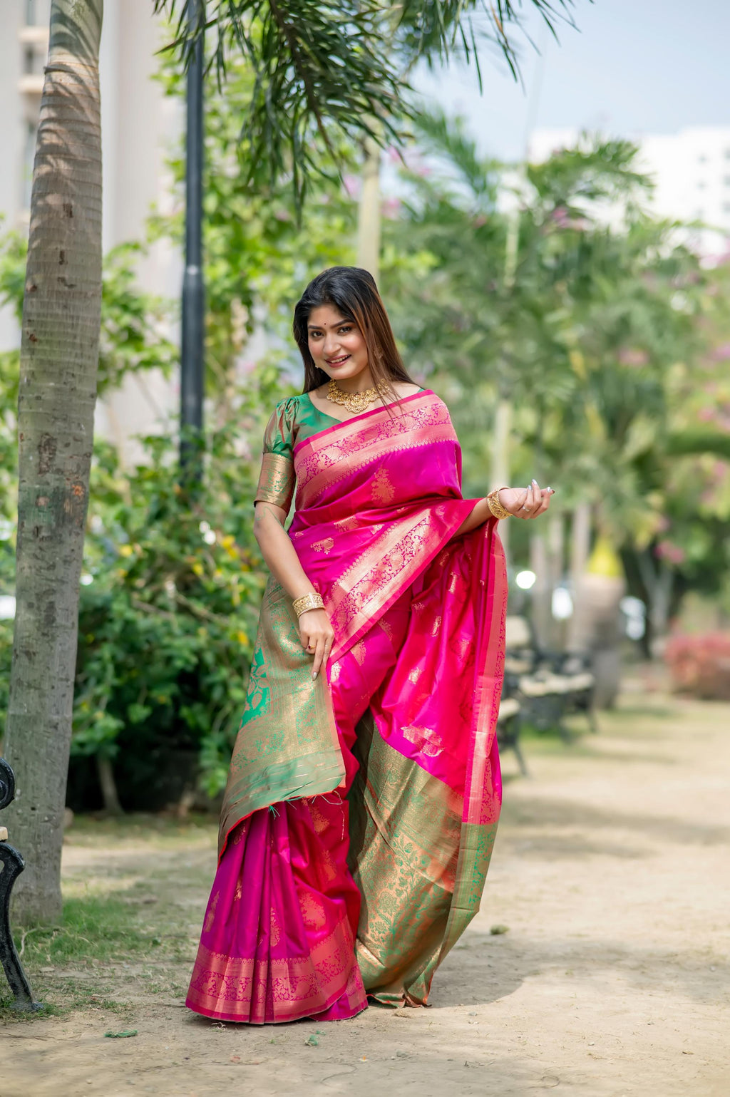 Jyoti Fashion Women's Pink Soft Banarasi Silk Zari Woven Saree with Blouse | Grocsy