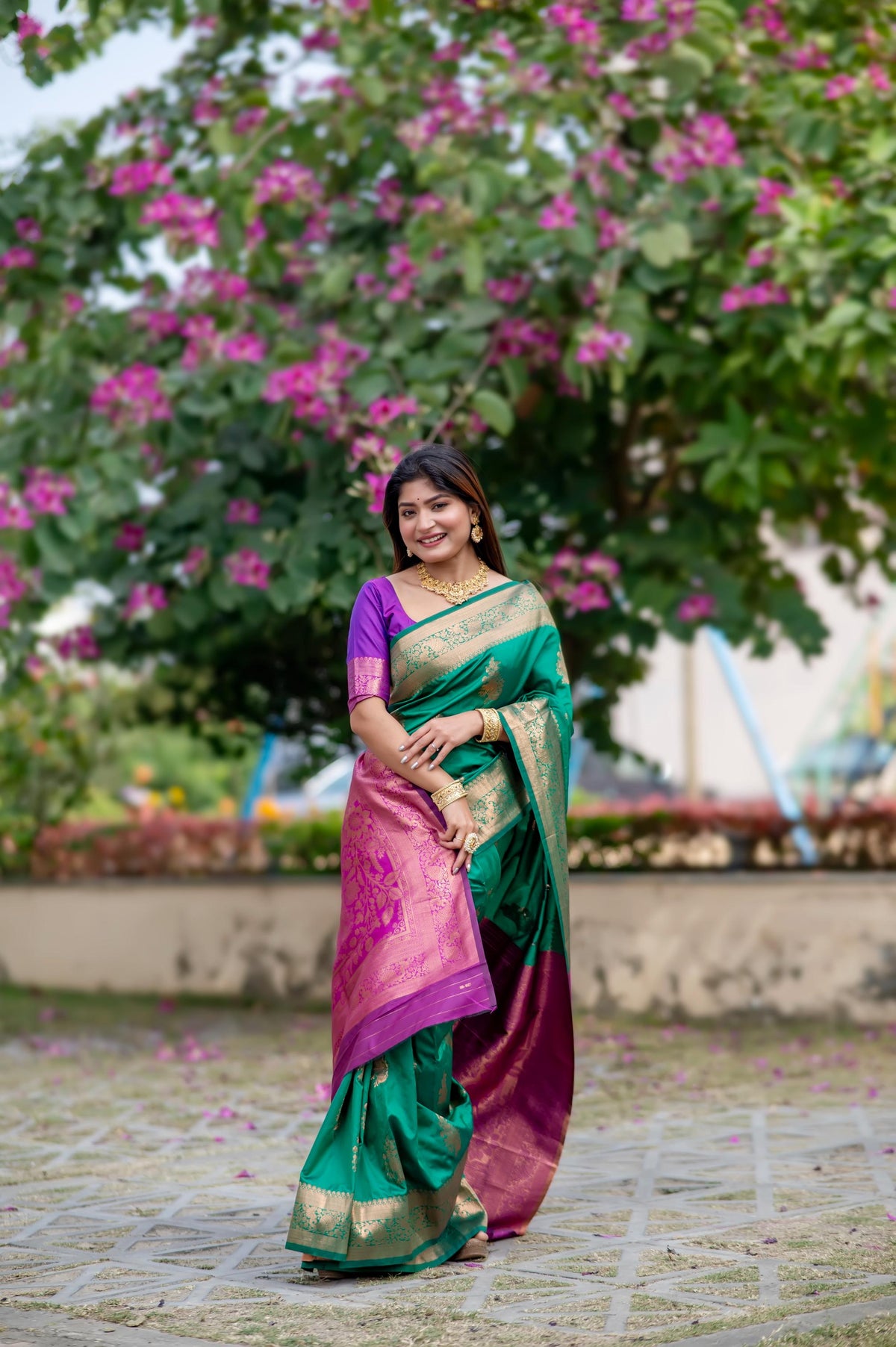Jyoti Fashion Women's Rama Soft Banarasi Silk Zari Woven Saree with Blouse | Grocsy