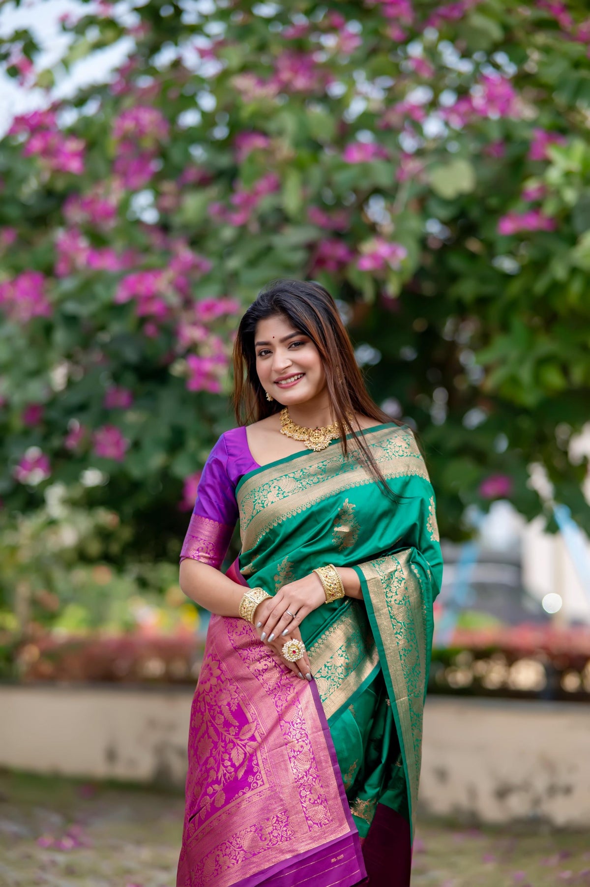 Jyoti Fashion Women's Rama Soft Banarasi Silk Zari Woven Saree with Blouse | Grocsy