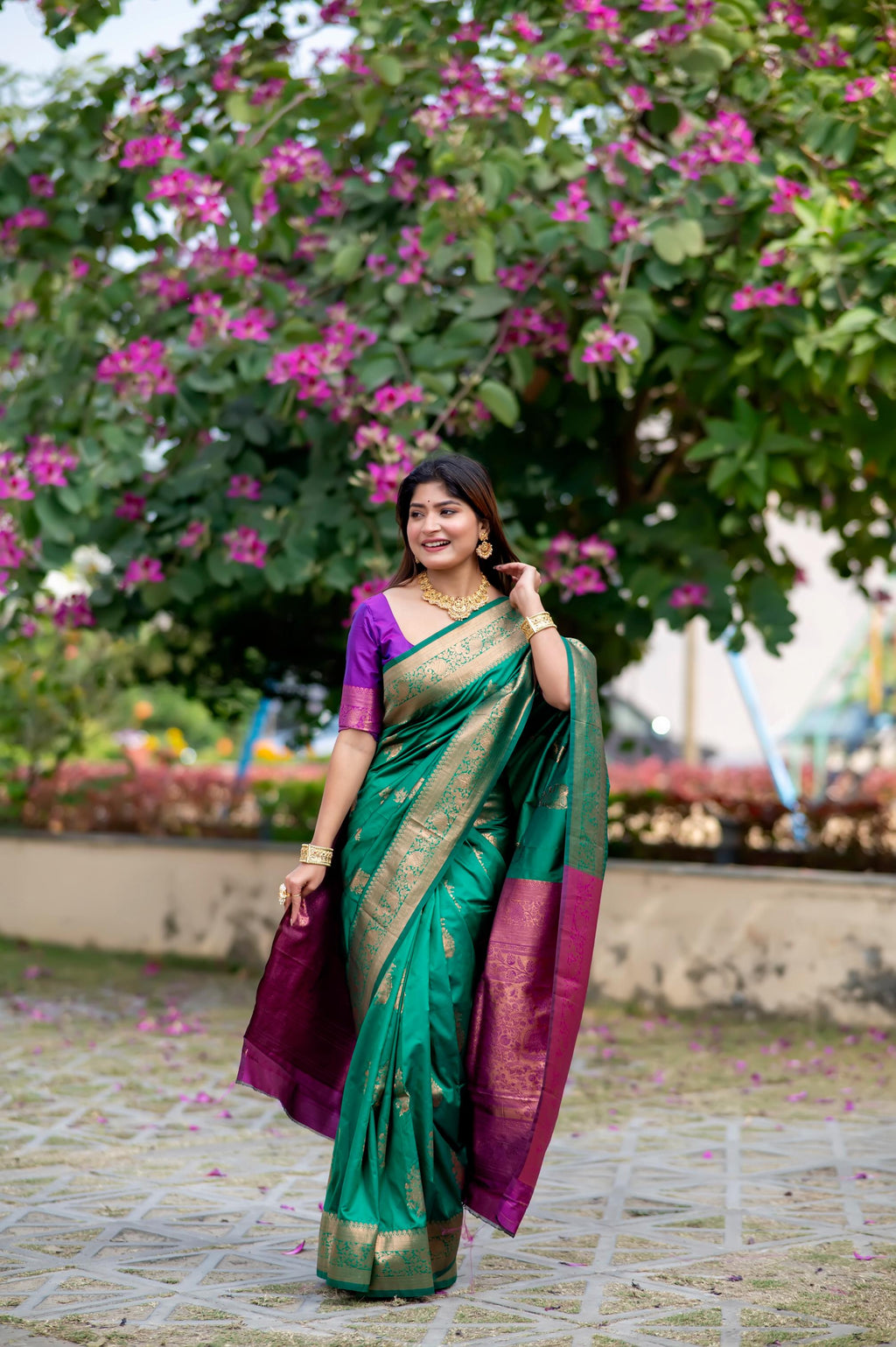 Jyoti Fashion Women's Rama Soft Banarasi Silk Zari Woven Saree with Blouse | Grocsy