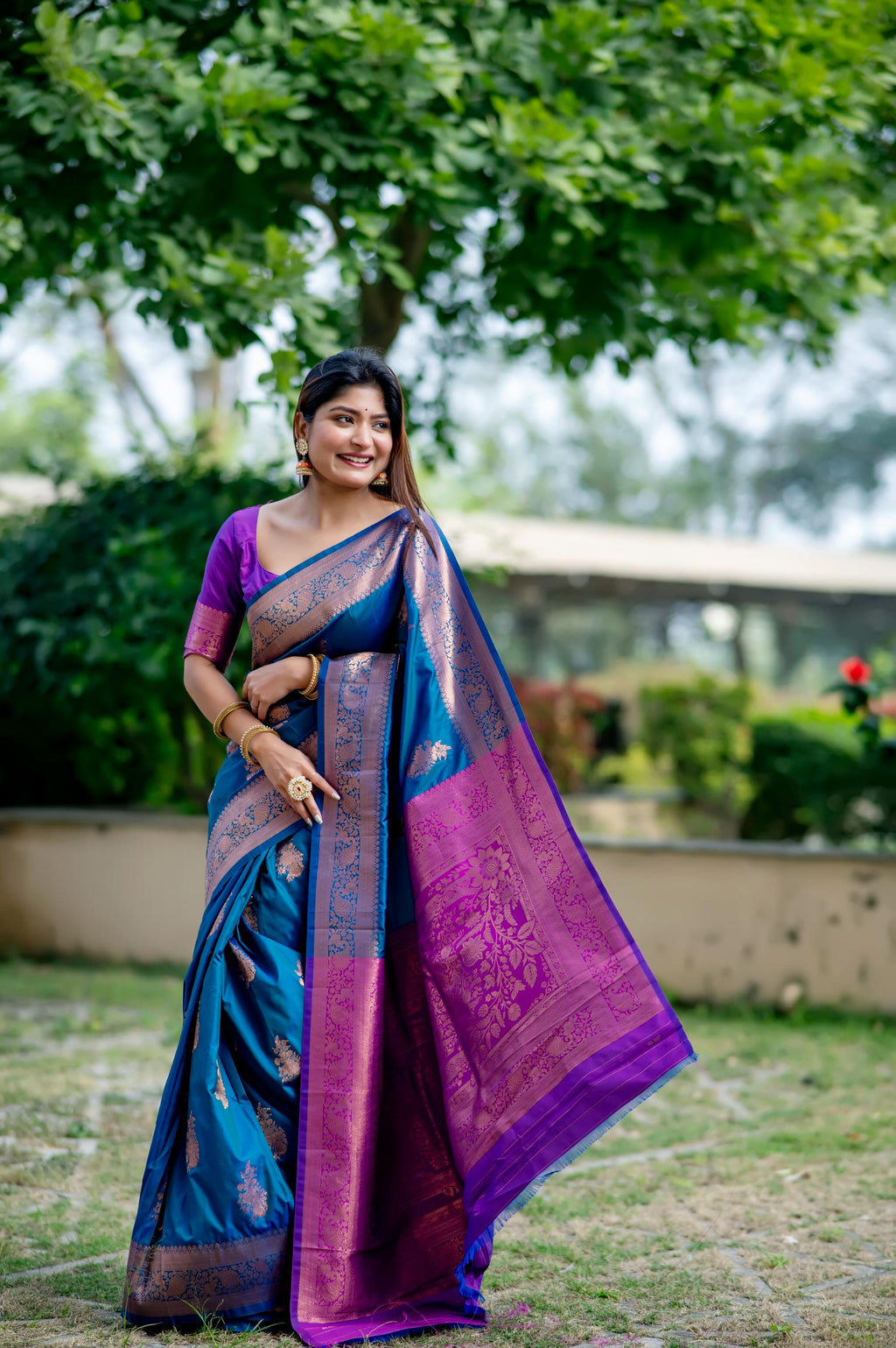 Jyoti Fashion Women's Blue Soft Banarasi Silk Zari Woven Saree with Blouse | Grocsy