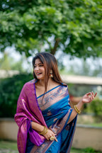 Jyoti Fashion Women's Blue Soft Banarasi Silk Zari Woven Saree with Blouse | Grocsy