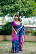 Jyoti Fashion Women's Blue Soft Banarasi Silk Zari Woven Saree with Blouse | Grocsy