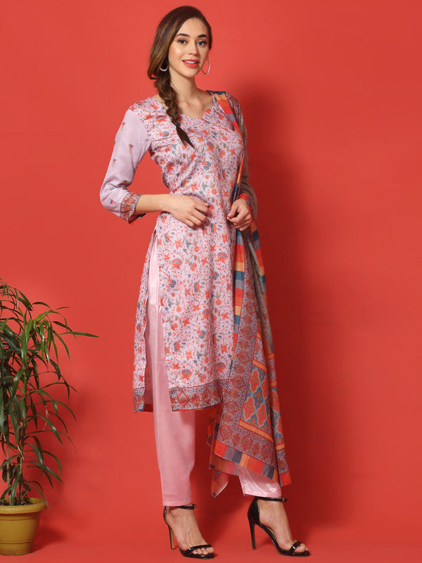 Jyoti Fashion Women's Mauve Cotton Digital Printed Festive Wear Designer Straight Suit Set | Grocsy