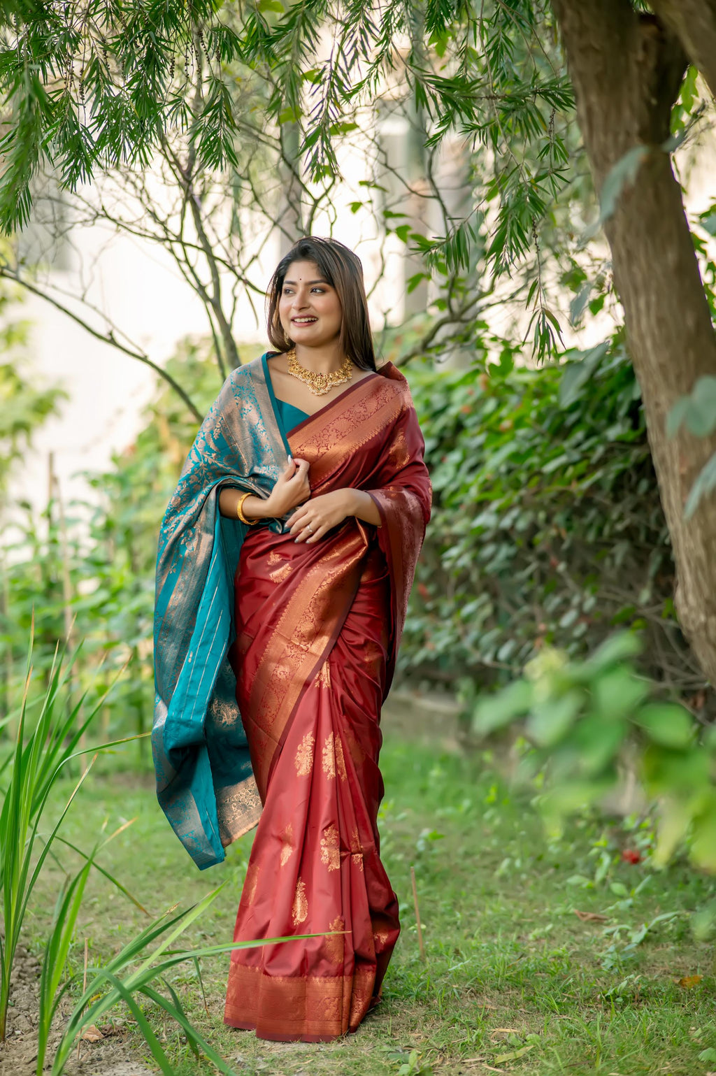 Jyoti Fashion Women's Maroon Soft Banarasi Silk Zari Woven Saree with Blouse | Grocsy
