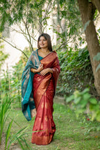 Jyoti Fashion Women's Maroon Soft Banarasi Silk Zari Woven Saree with Blouse | Grocsy