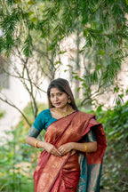 Jyoti Fashion Women's Maroon Soft Banarasi Silk Zari Woven Saree with Blouse | Grocsy