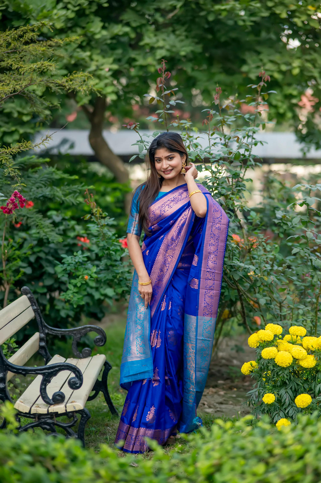 Jyoti Fashion Women's Royal Blue Soft Banarasi Silk Zari Woven Saree with Blouse | Grocsy