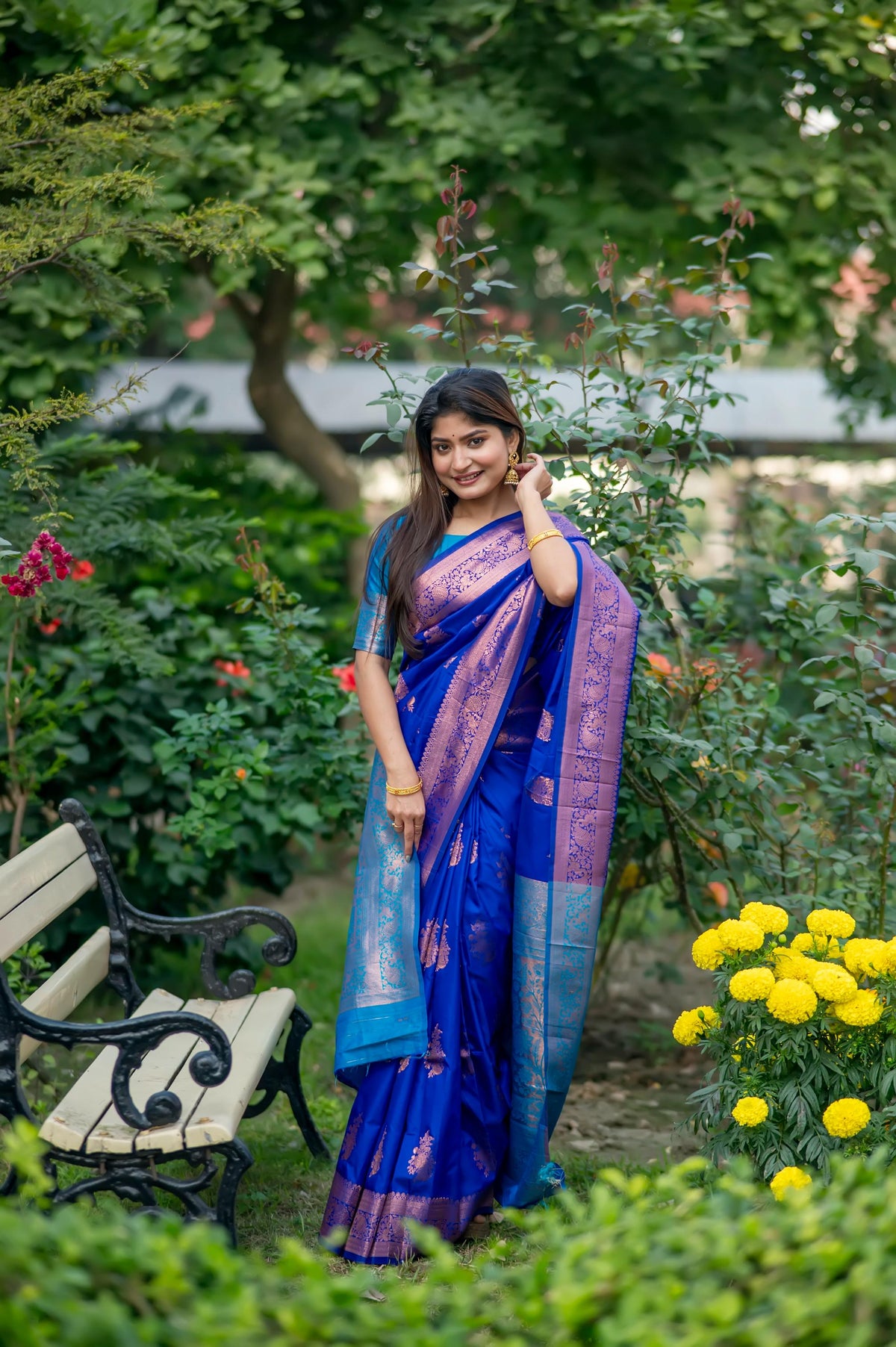 Jyoti Fashion Women's Royal Blue Soft Banarasi Silk Zari Woven Saree with Blouse | Grocsy