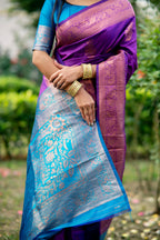 Jyoti Fashion Women's Purple Soft Banarasi Silk Zari Woven Saree with Blouse | Grocsy