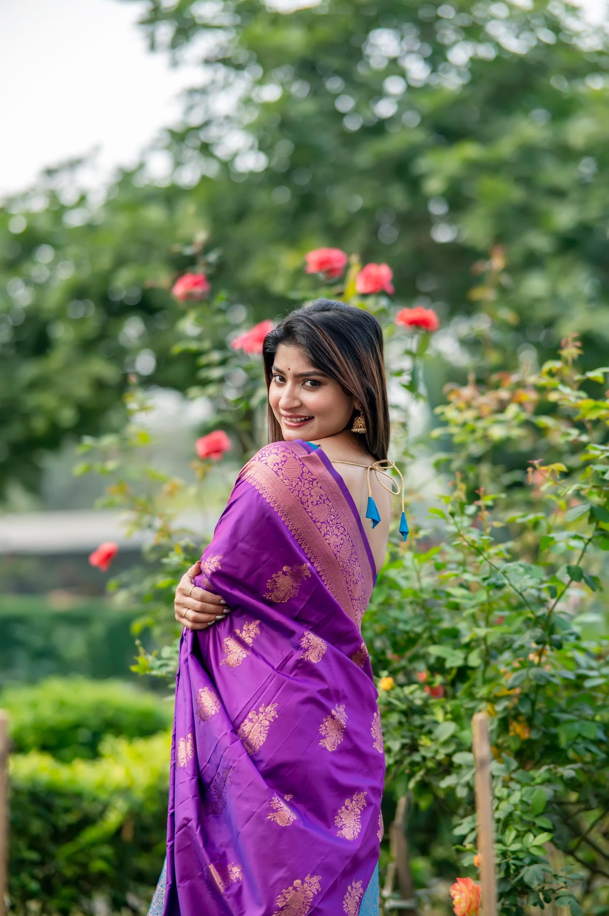 Jyoti Fashion Women's Purple Soft Banarasi Silk Zari Woven Saree with Blouse | Grocsy