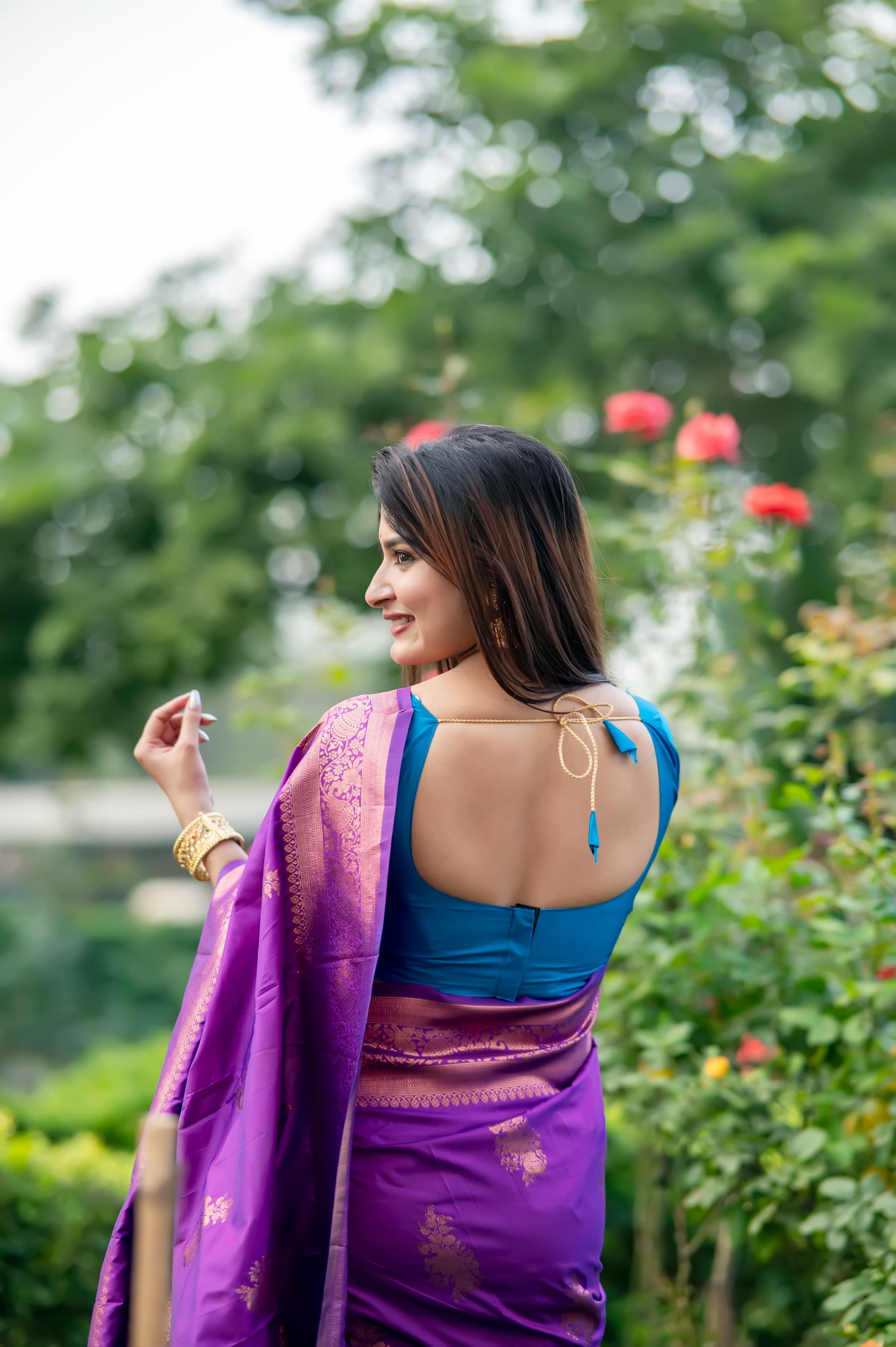Jyoti Fashion Women's Purple Soft Banarasi Silk Zari Woven Saree with Blouse | Grocsy