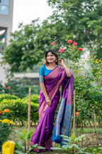 Jyoti Fashion Women's Purple Soft Banarasi Silk Zari Woven Saree with Blouse | Grocsy
