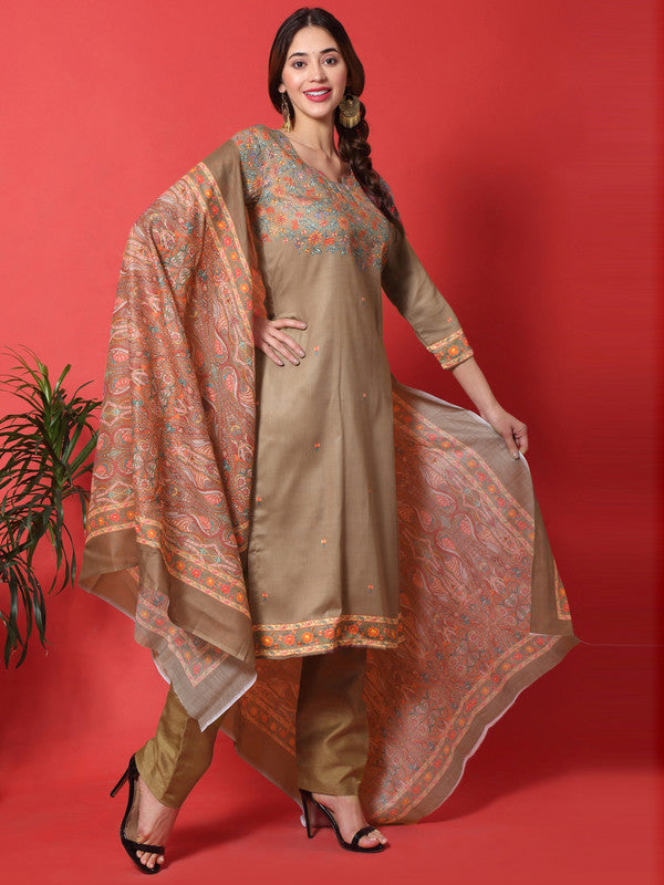 Jyoti Fashion Women's Brown Cotton Digital Printed Festive Wear Designer Straight Suit Set | Grocsy