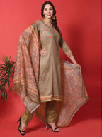 Jyoti Fashion Women's Brown Cotton Digital Printed Festive Wear Designer Straight Suit Set | Grocsy