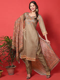 Jyoti Fashion Women's Brown Cotton Digital Printed Festive Wear Designer Straight Suit Set | Grocsy