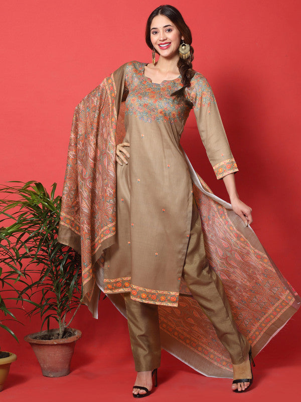 Jyoti Fashion Women's Brown Cotton Digital Printed Festive Wear Designer Straight Suit Set | Grocsy