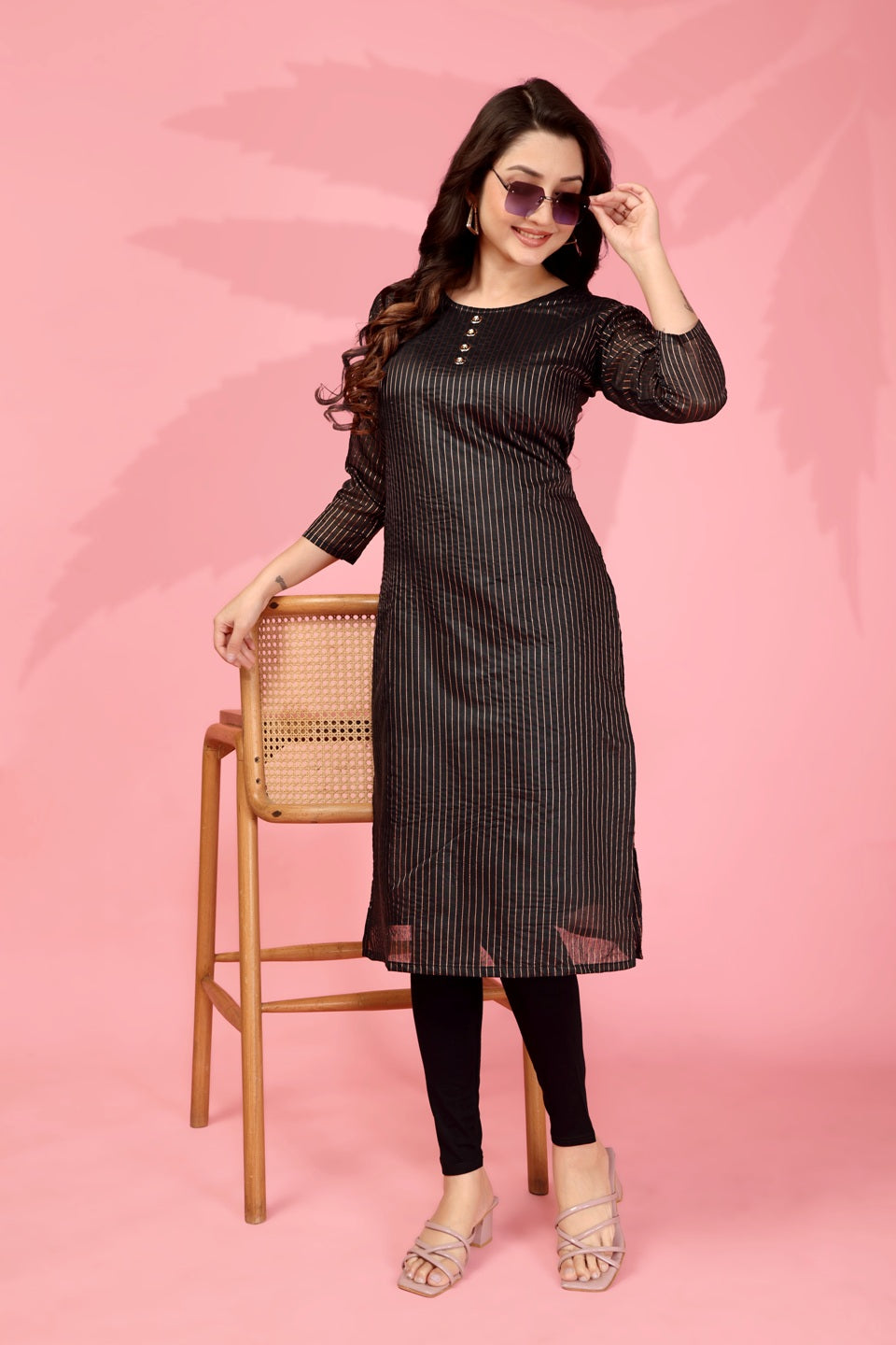 Jyoti Fashion Women's Black Kanchi Cotton Lining Zari Woven Designer Kurti Only | Grocsy