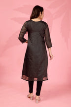 Jyoti Fashion Women's Black Kanchi Cotton Lining Zari Woven Designer Kurti Only | Grocsy