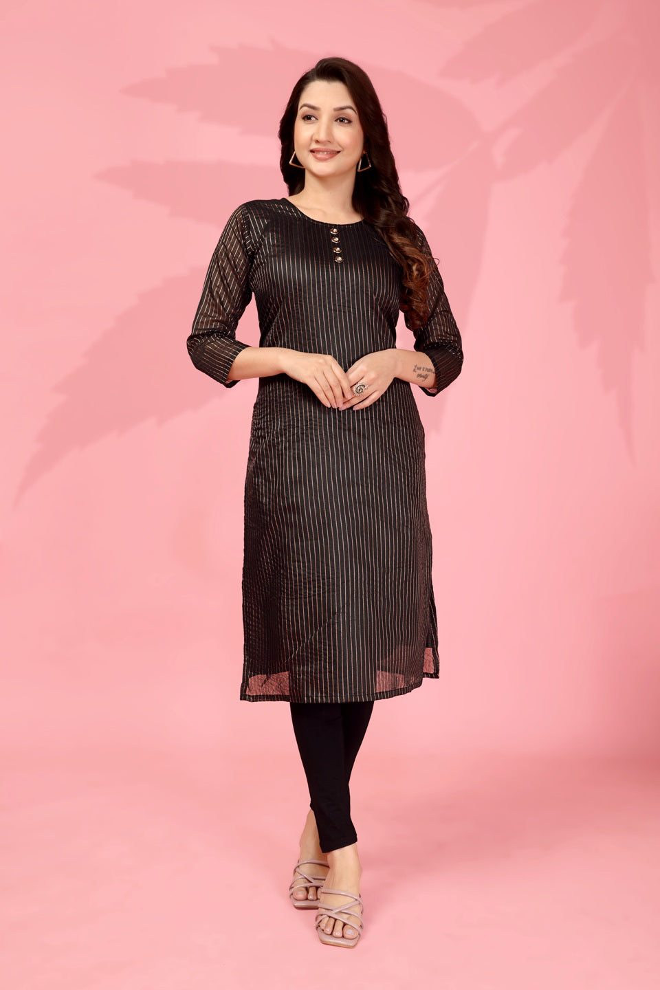 Jyoti Fashion Women's Black Kanchi Cotton Lining Zari Woven Designer Kurti Only | Grocsy