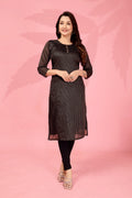 Jyoti Fashion Women's Black Kanchi Cotton Lining Zari Woven Designer Kurti Only | Grocsy