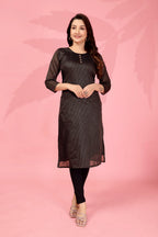 Jyoti Fashion Women's Black Kanchi Cotton Lining Zari Woven Designer Kurti Only | Grocsy