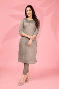Jyoti Fashion Women's Grey Kanchi Cotton Lining Zari Woven Designer Kurti Only | Grocsy