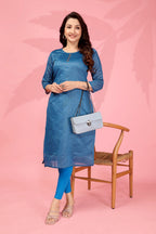 Jyoti Fashion Women's Blue Kanchi Cotton Lining Zari Woven Designer Kurti Only | Grocsy