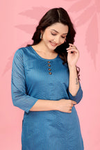 Jyoti Fashion Women's Blue Kanchi Cotton Lining Zari Woven Designer Kurti Only | Grocsy