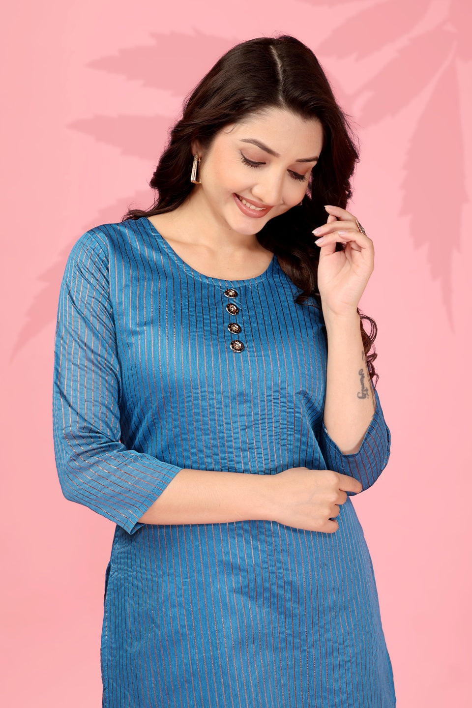 Jyoti Fashion Women's Blue Kanchi Cotton Lining Zari Woven Designer Kurti Only | Grocsy