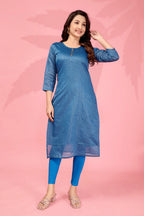 Jyoti Fashion Women's Blue Kanchi Cotton Lining Zari Woven Designer Kurti Only | Grocsy