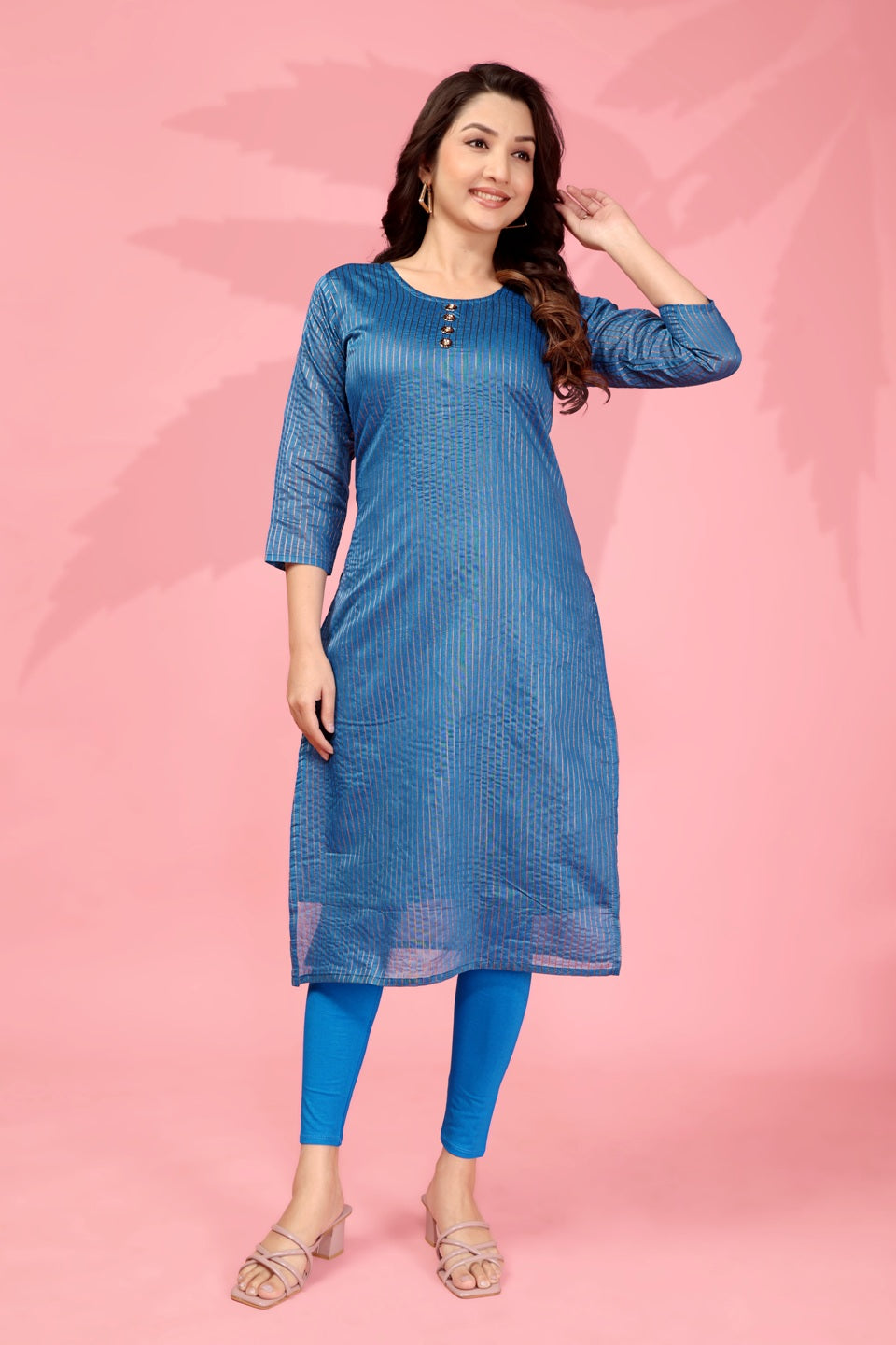 Jyoti Fashion Women's Blue Kanchi Cotton Lining Zari Woven Designer Kurti Only | Grocsy