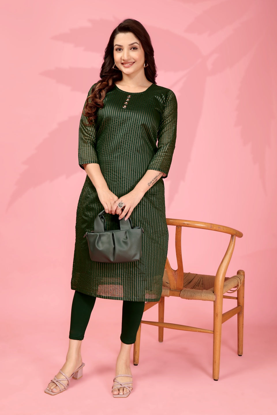Jyoti Fashion Women's Bottle Green Kanchi Cotton Lining Zari Woven Designer Kurti Only | Grocsy