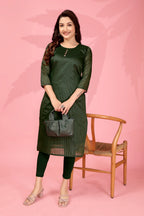 Jyoti Fashion Women's Bottle Green Kanchi Cotton Lining Zari Woven Designer Kurti Only | Grocsy