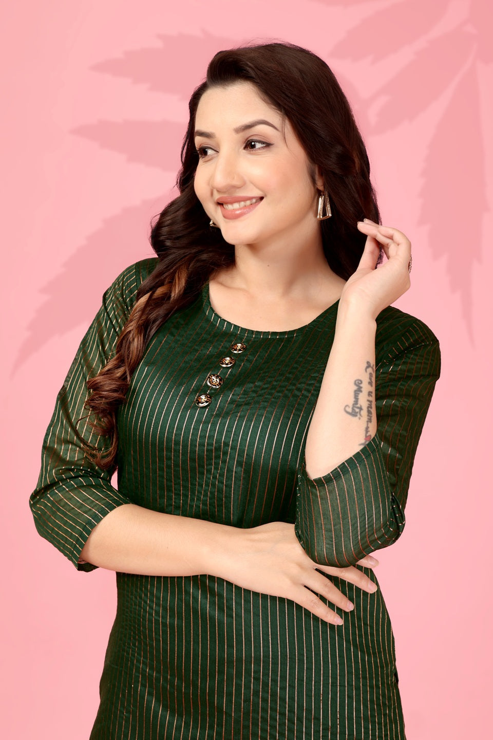 Jyoti Fashion Women's Bottle Green Kanchi Cotton Lining Zari Woven Designer Kurti Only | Grocsy