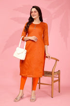Jyoti Fashion Women's Orange Kanchi Cotton Lining Zari Woven Designer Kurti Only | Grocsy