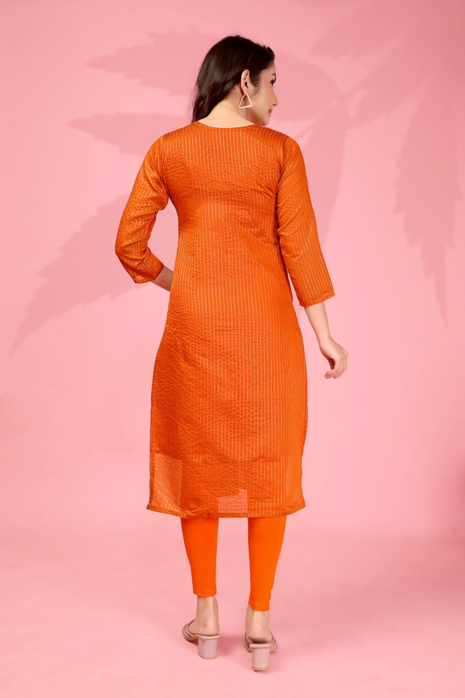 Jyoti Fashion Women's Orange Kanchi Cotton Lining Zari Woven Designer Kurti Only | Grocsy