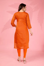 Jyoti Fashion Women's Orange Kanchi Cotton Lining Zari Woven Designer Kurti Only | Grocsy