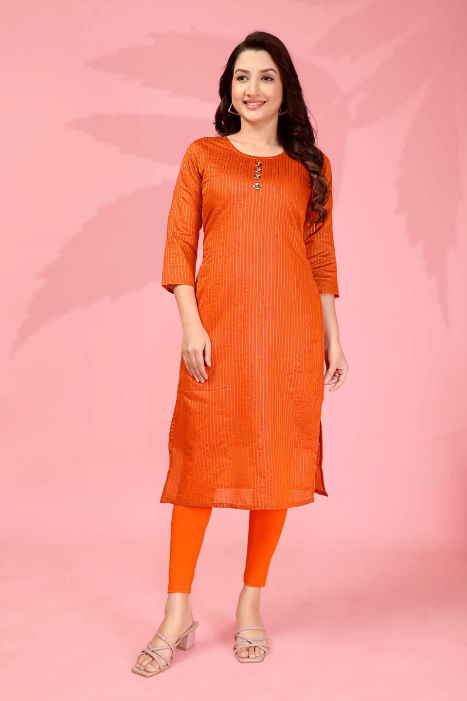 Jyoti Fashion Women's Orange Kanchi Cotton Lining Zari Woven Designer Kurti Only | Grocsy