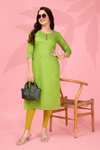Jyoti Fashion Women's Parrot Green Kanchi Cotton Lining Zari Woven Designer Kurti Only | Grocsy